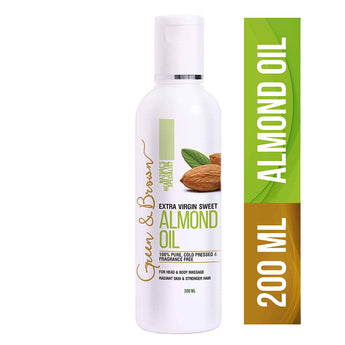 Green & Brown Sweet Almond Oil Cold Pressed and Pure 200 Ml for Hair, Skin & Face